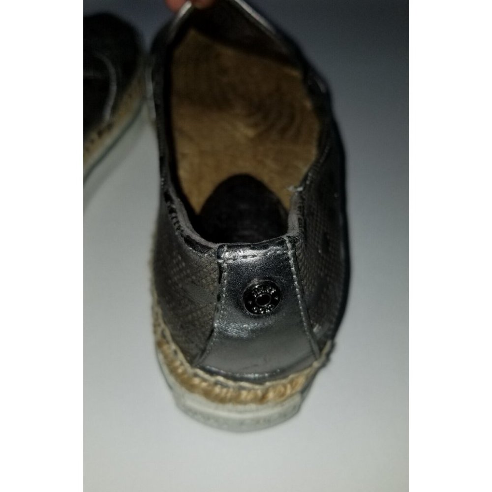 JIMMY CHOO Dawn Metallic Pewter Leather Espadrilles EU 39 US 9 Slip On Leopard - Picture 7 of 16